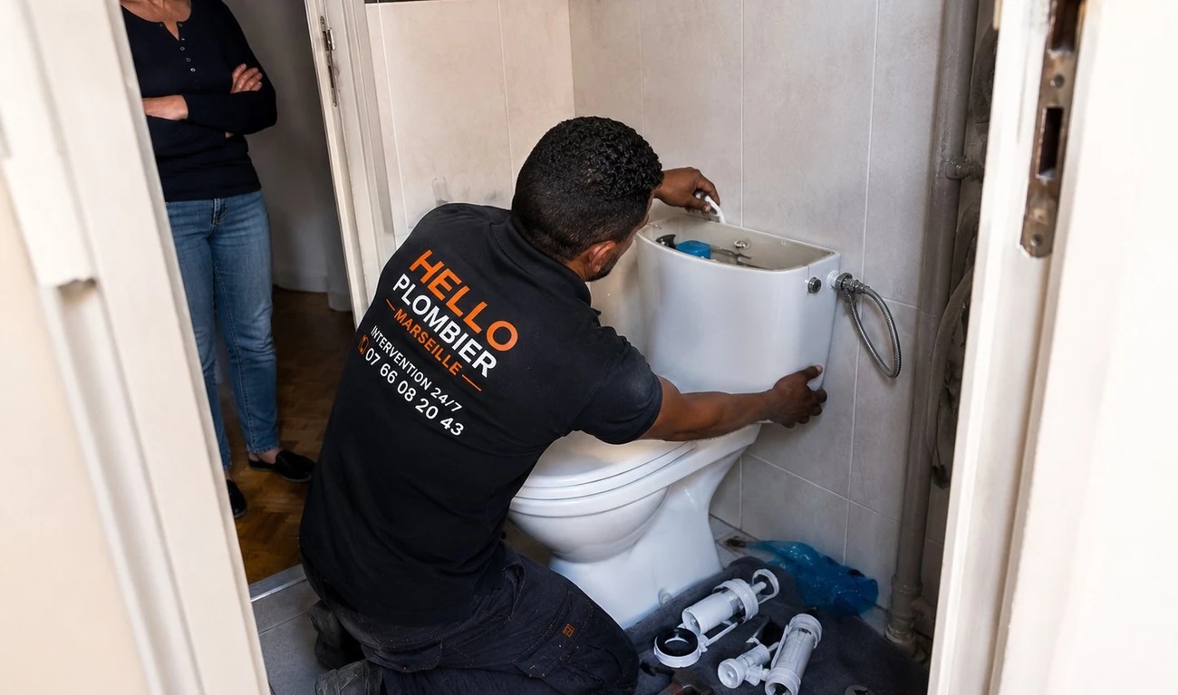 Plombier Hello Plombier en intervention sur un WC dans le 8e arrondissement de Marseille (13008) — dépannage dès 109€